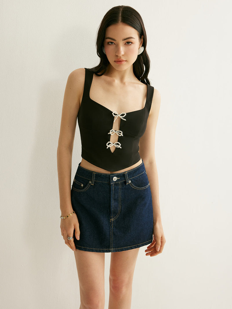 Lila Women's Top | Bow, Pearl, V-neck