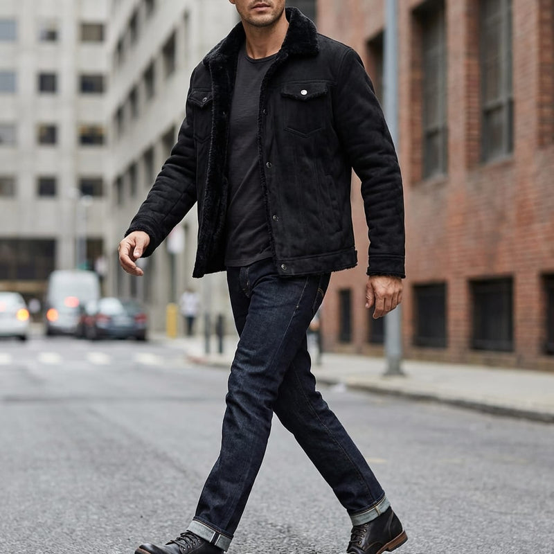 Nolan Men's Suede Coat - styled view