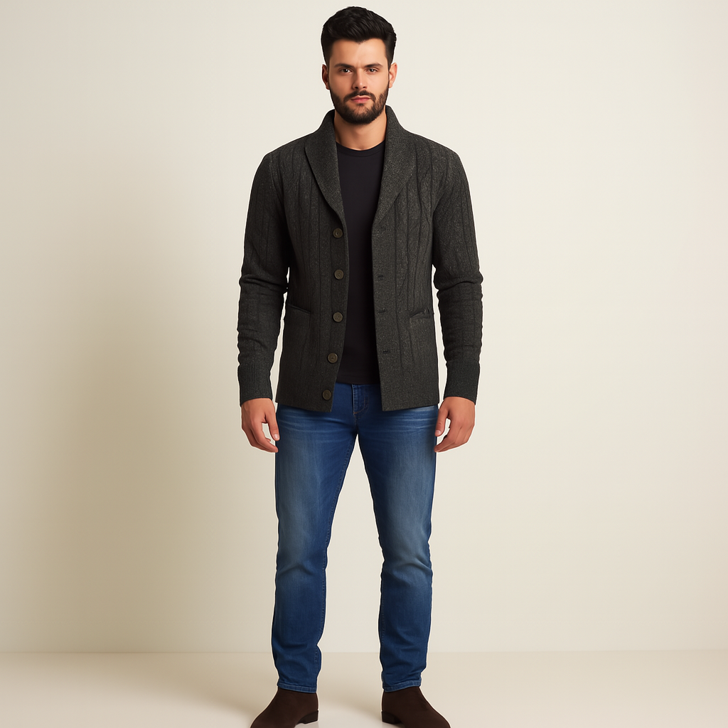 Isaac Men's Cardigan - flat lay