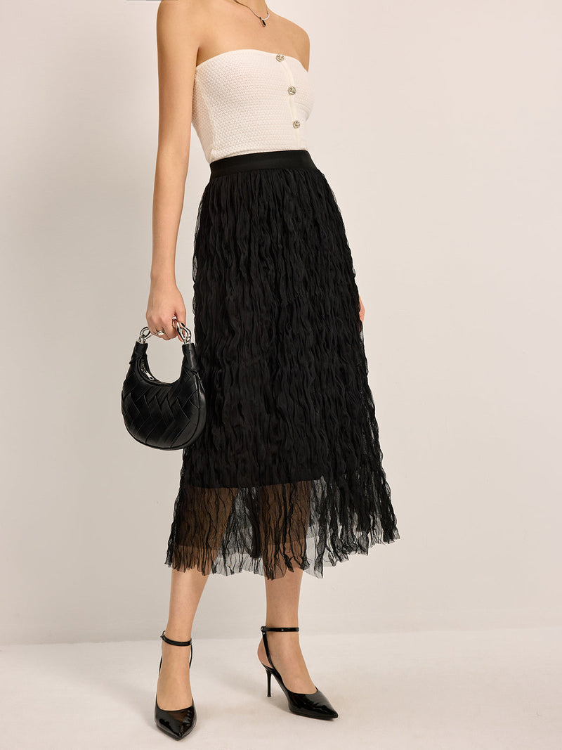 Nora Women's Pleated Skirt | High-waisted, Tulle, Midi