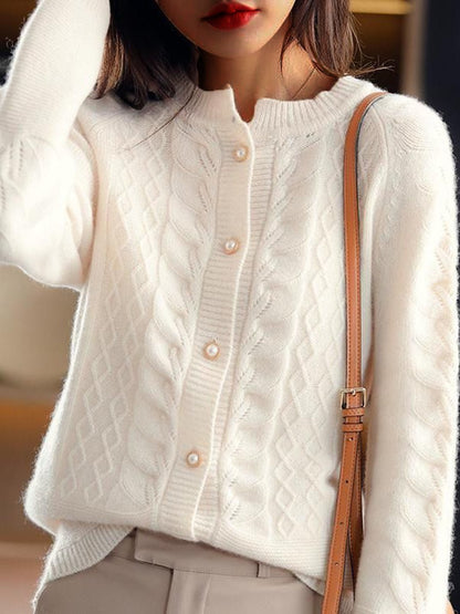 Elena Women's Cable Knit Cardigan - front view