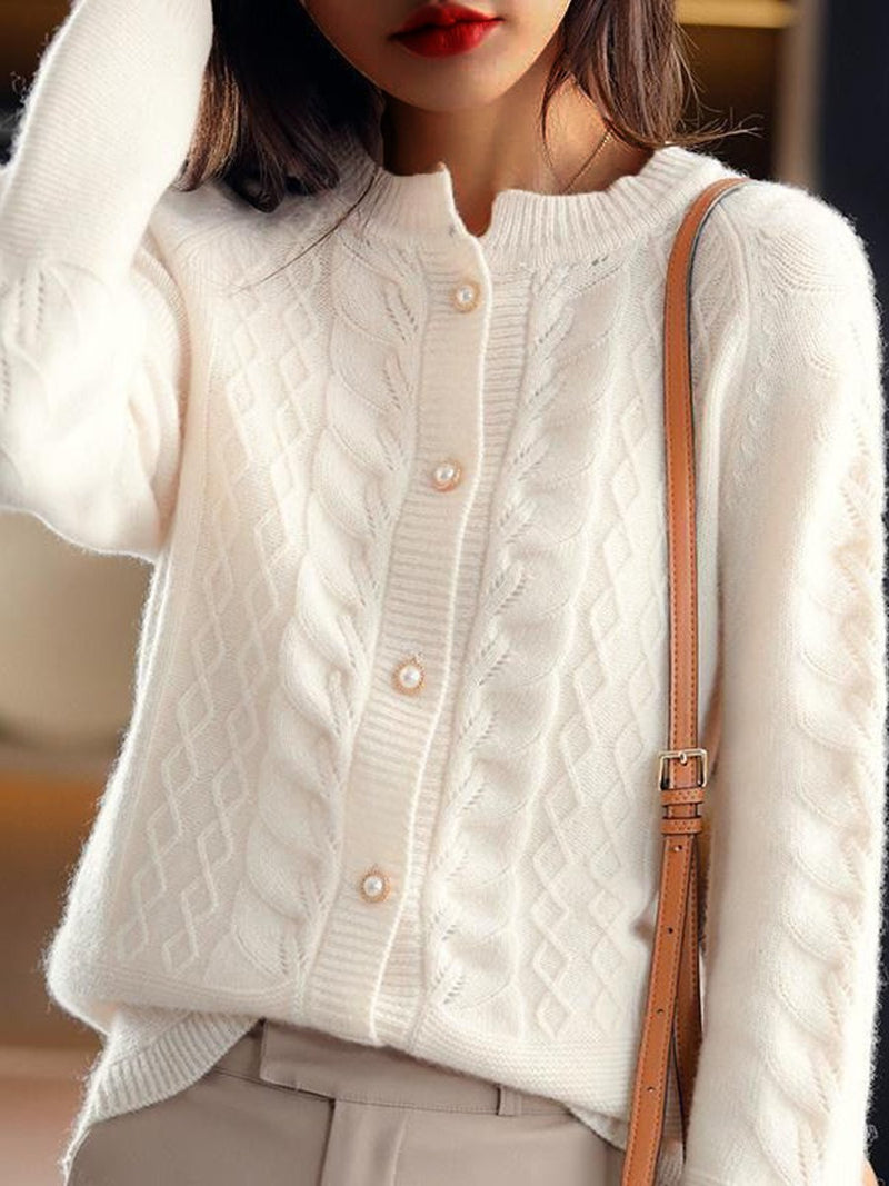 Elena Women's Cable Knit Cardigan | White, Beige