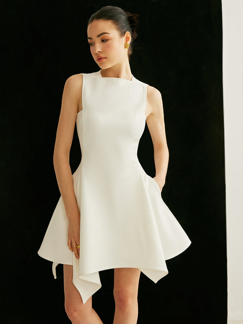 Ulla Women's Asymmetric Dress | Pocket, Sleeveless, Zipper