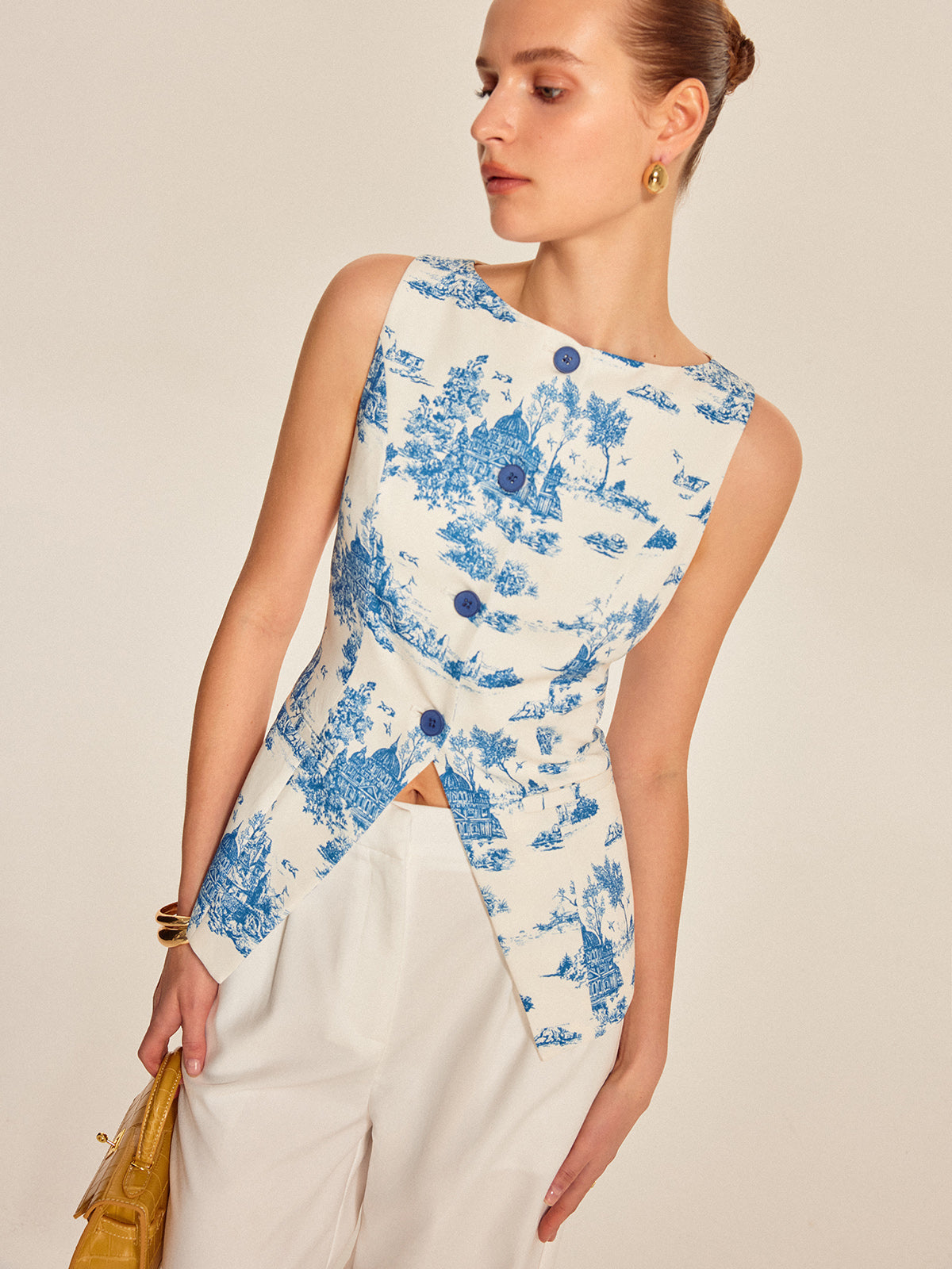Tallulah Women's Printed Vest - fabric and finish detail