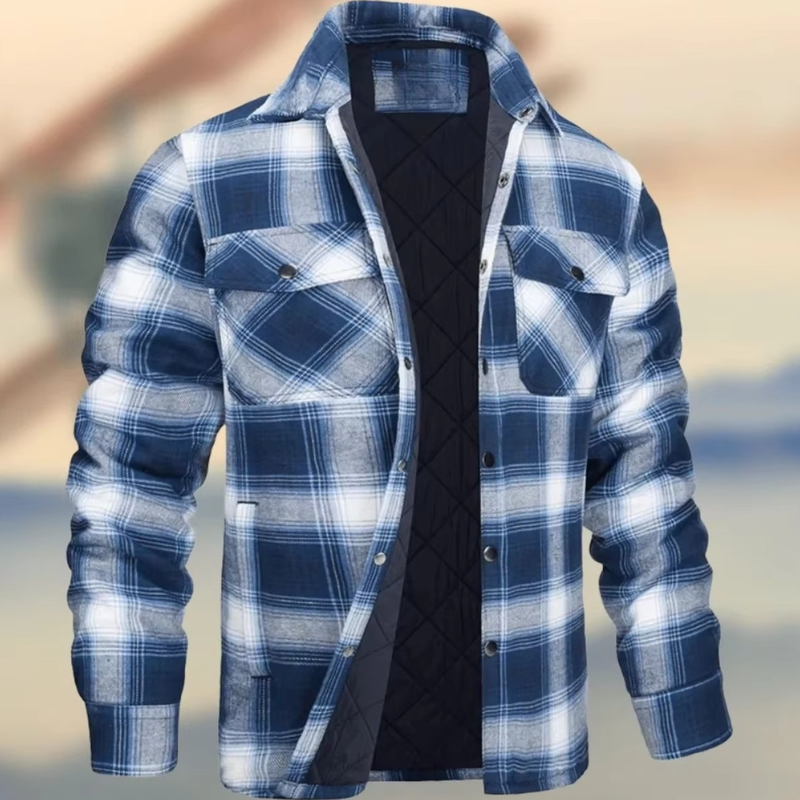 Silas Men's Plaid Jacket - fabric and finish detail