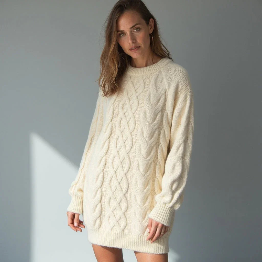 Vera Women's Cable Knit Sweater - fabric and finish detail