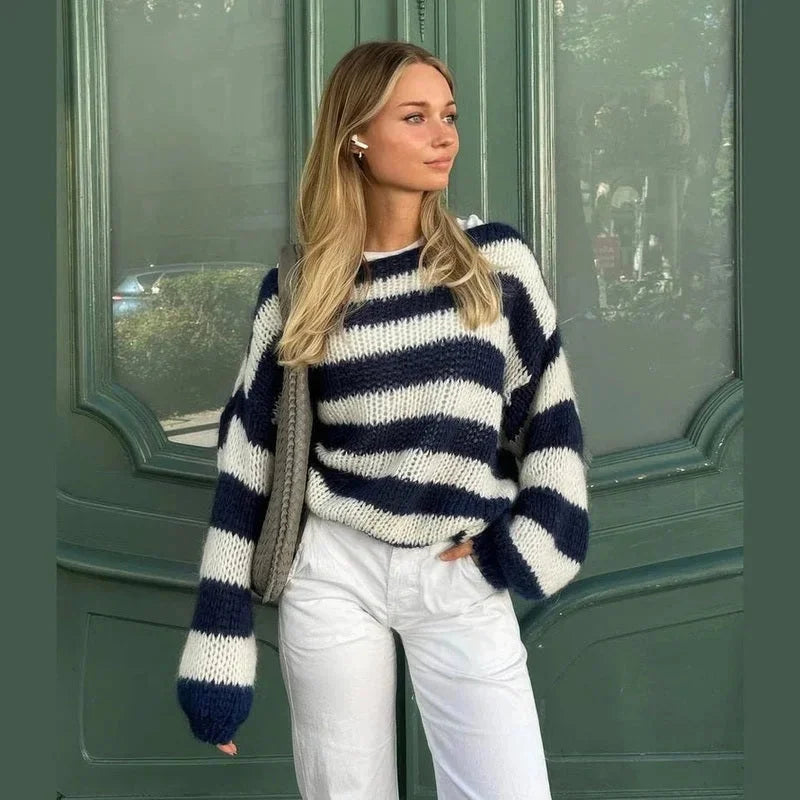 Clara Women's Striped Sweater - fabric and finish detail