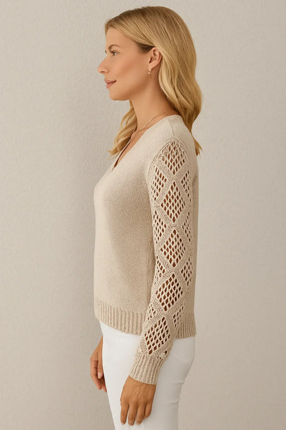 Quinn Women's Crochet Sweater - fabric and finish detail