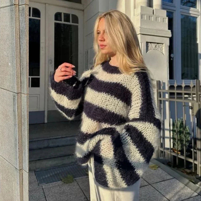Dahlia Women's Striped Sweater - back view