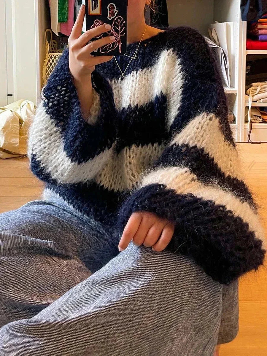 Dahlia Women's Striped Sweater - close-up detail