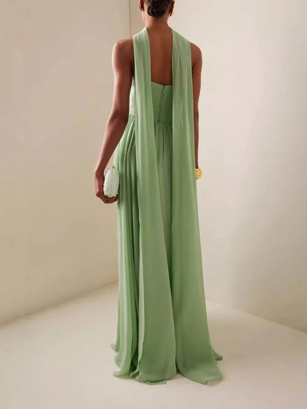 Elena Women's Pleated Maxi Dress - fabric and finish detail