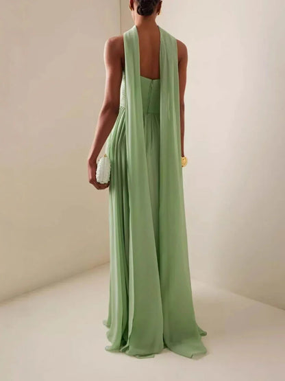 Elena Women's Pleated Maxi Dress - fabric and finish detail