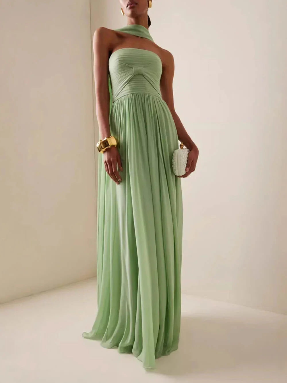 Elena Women's Pleated Maxi Dress - styled view