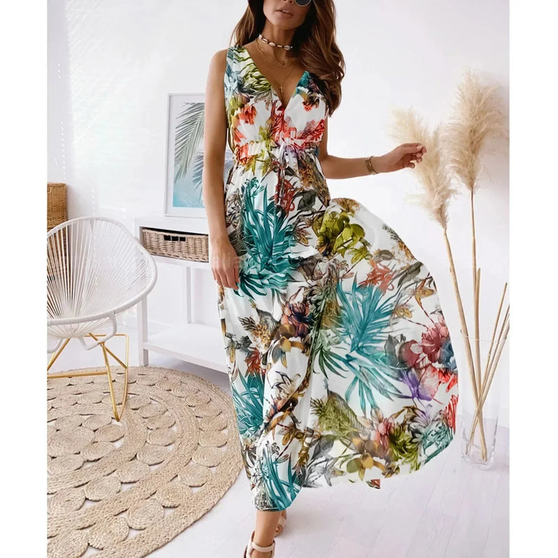 Nell Women's Floral Maxi Dress | Tropical, Sleeveless