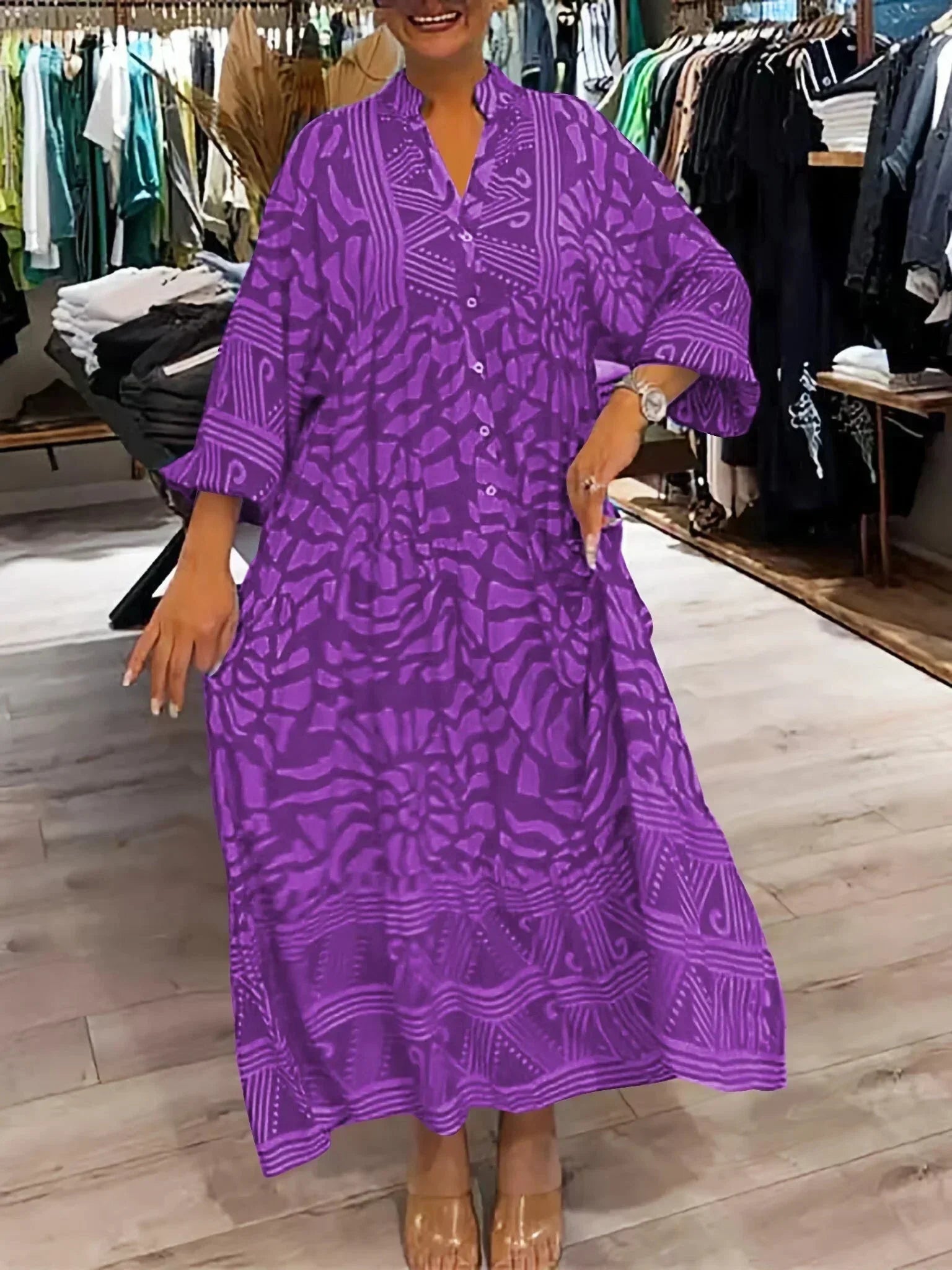 Nora Women's Printed Maxi Dress - shown in use