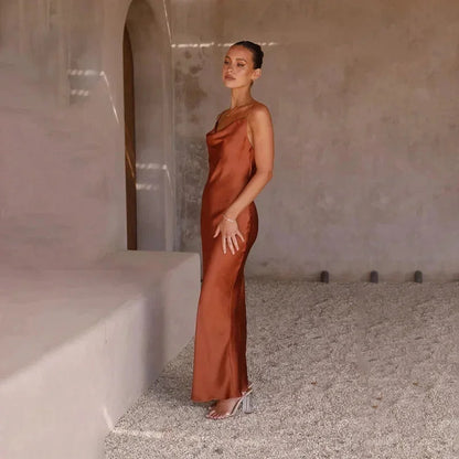 Beatrix Women's Satin Maxi Dress - shown in use
