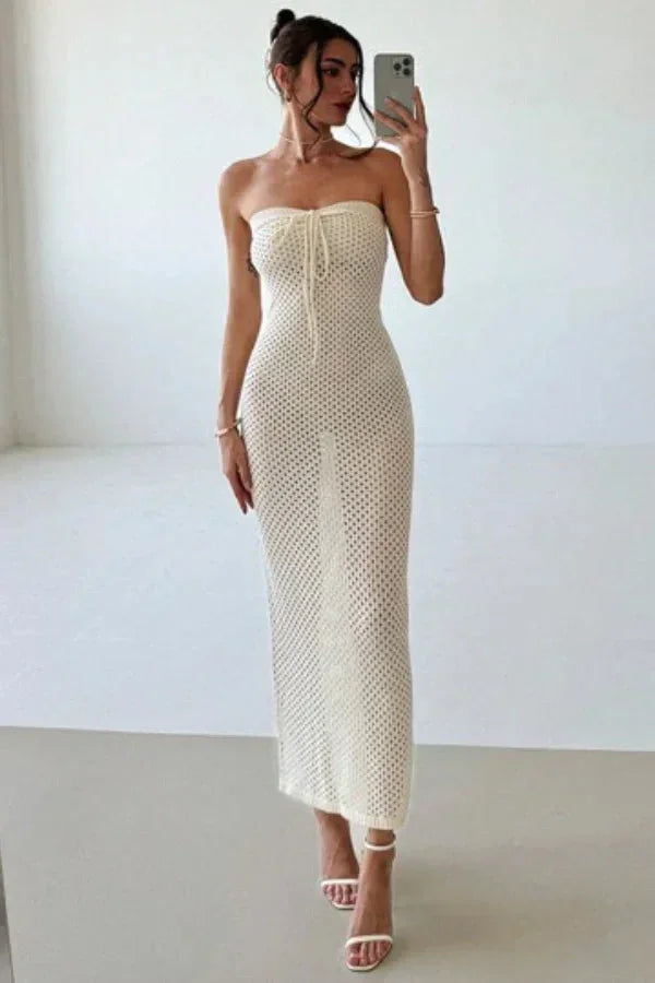 Mabel Women's Crochet Maxi Dress | Fitted, Strapless