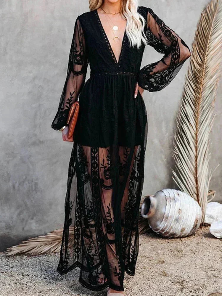 Delphine Women's Maxi Dress | Sheer, Lace