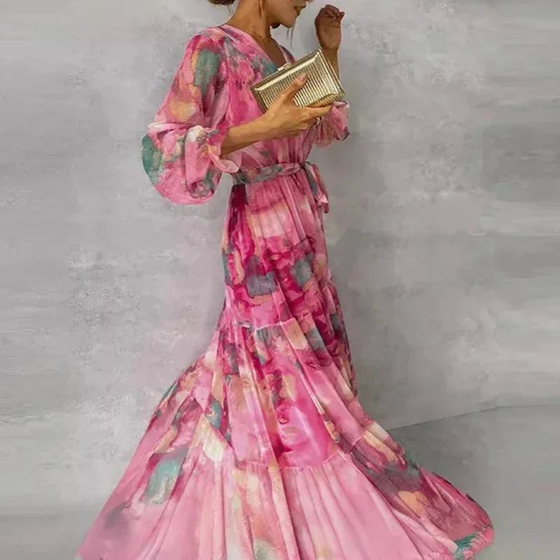 Juno Women's Printed Maxi Dress - fabric and finish detail