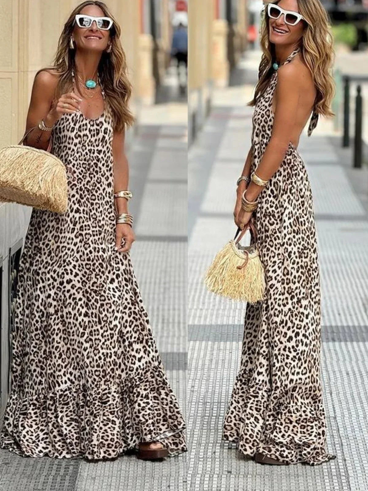 Greta Women's Leopard Maxi Dress - back view