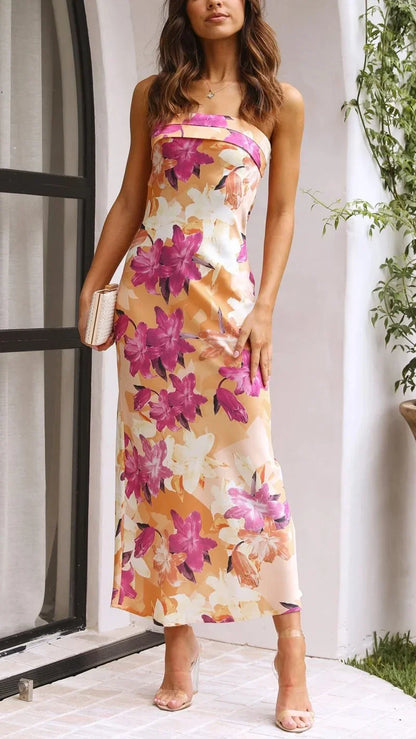 Camille Women's Floral Maxi Dress - fabric and finish detail