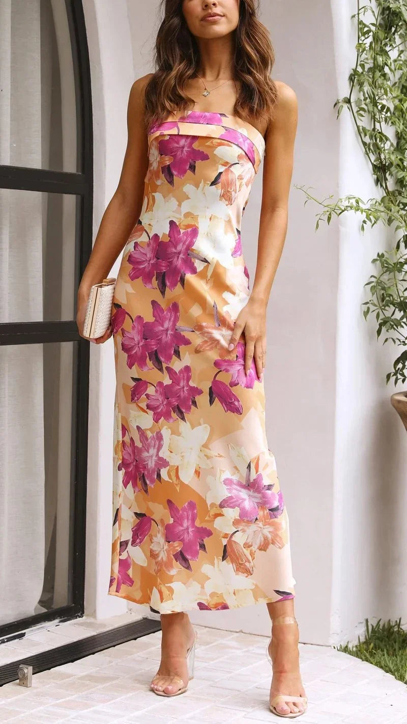 Camille Women's Floral Maxi Dress - fabric and finish detail