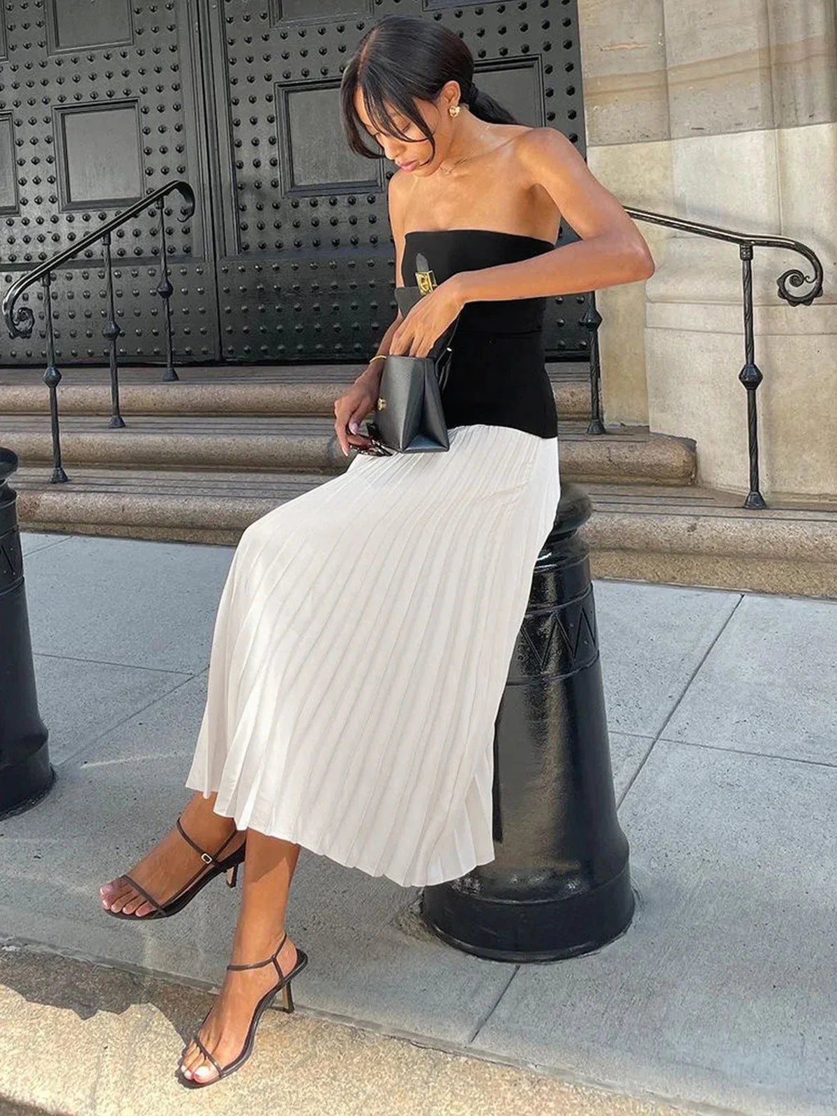 Faye Women's Pleated Maxi Dress - styled view