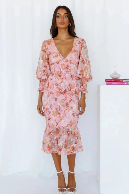 Saskia Women's Floral Midi Dress - fabric and finish detail