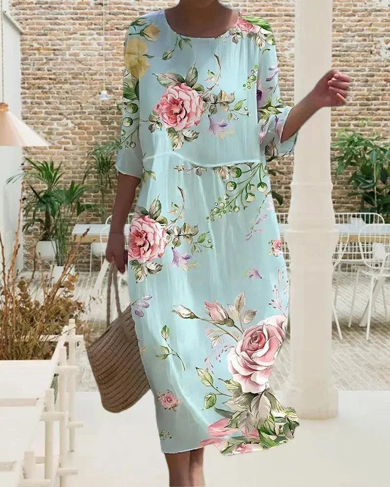 Thea Women's Floral Midi Dress - fabric and finish detail
