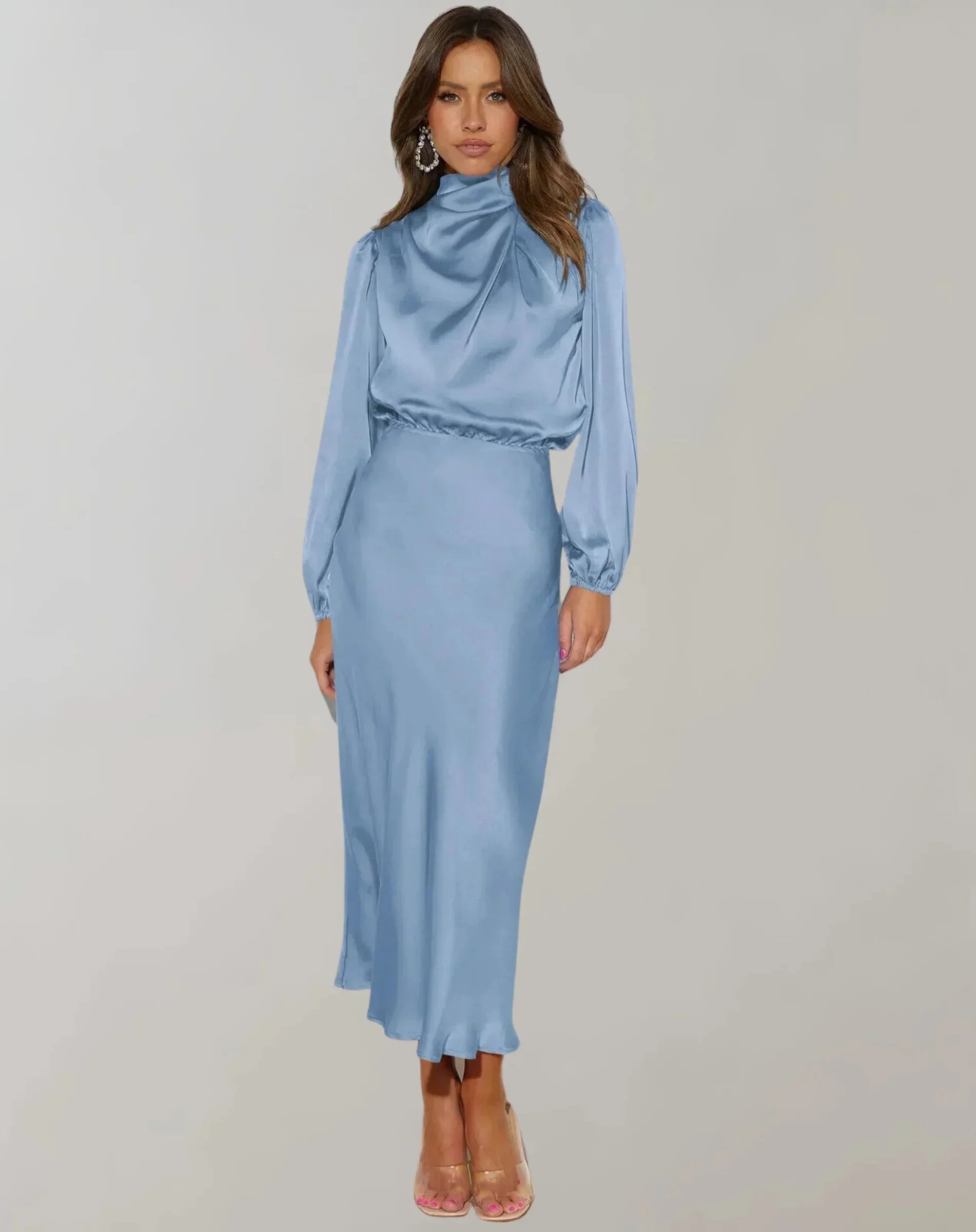 Rhea Women's Satin Midi Dress - styled view