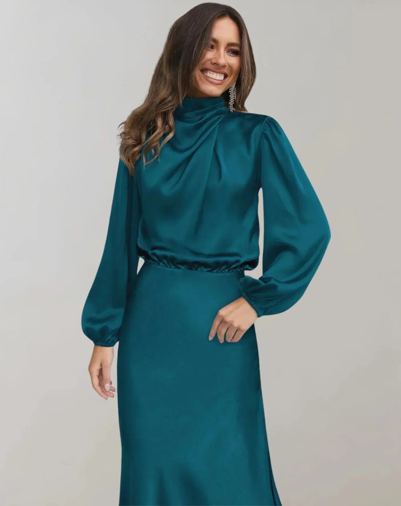 Rhea Women's Satin Midi Dress - close-up detail