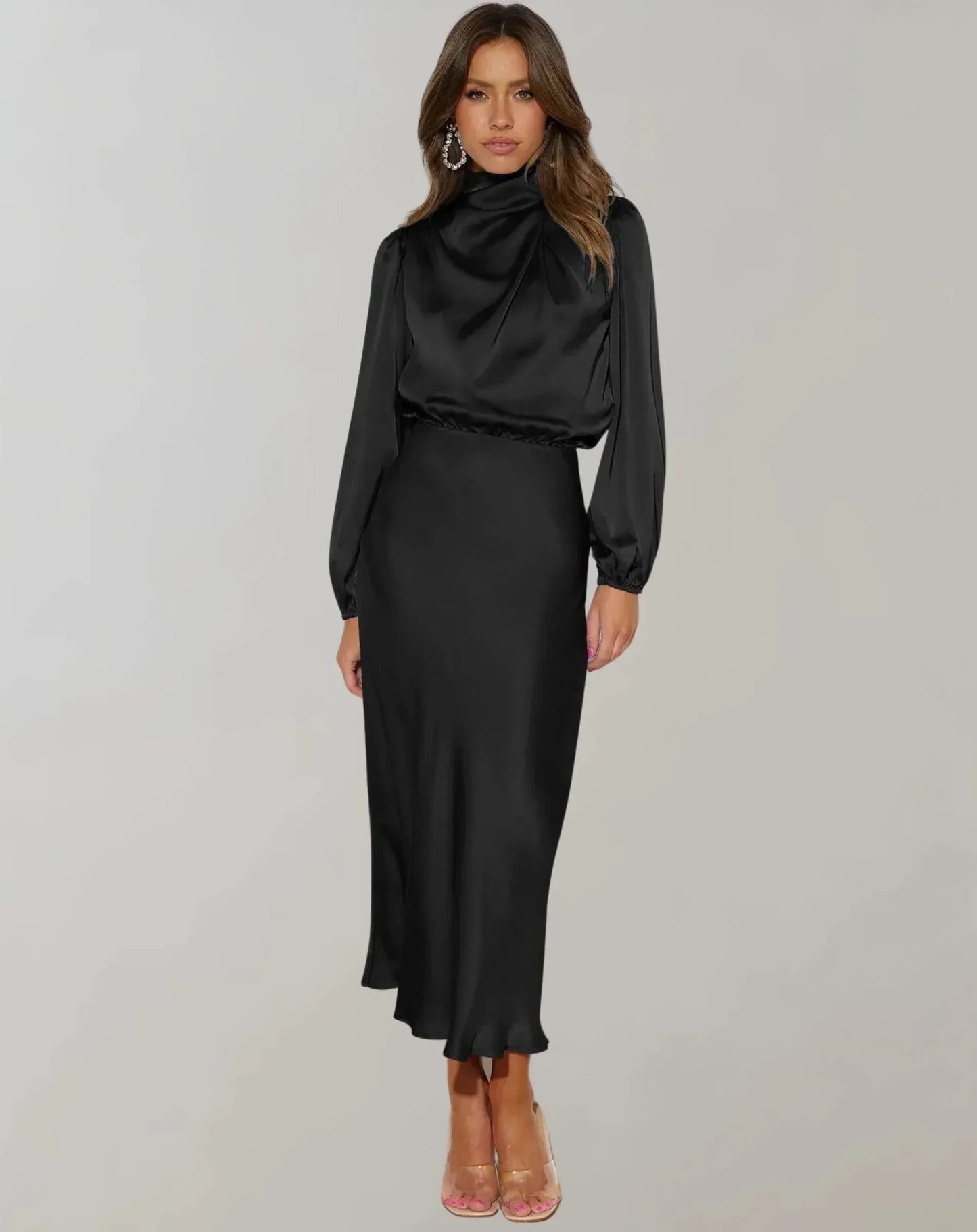 Rhea Women's Satin Midi Dress - front view