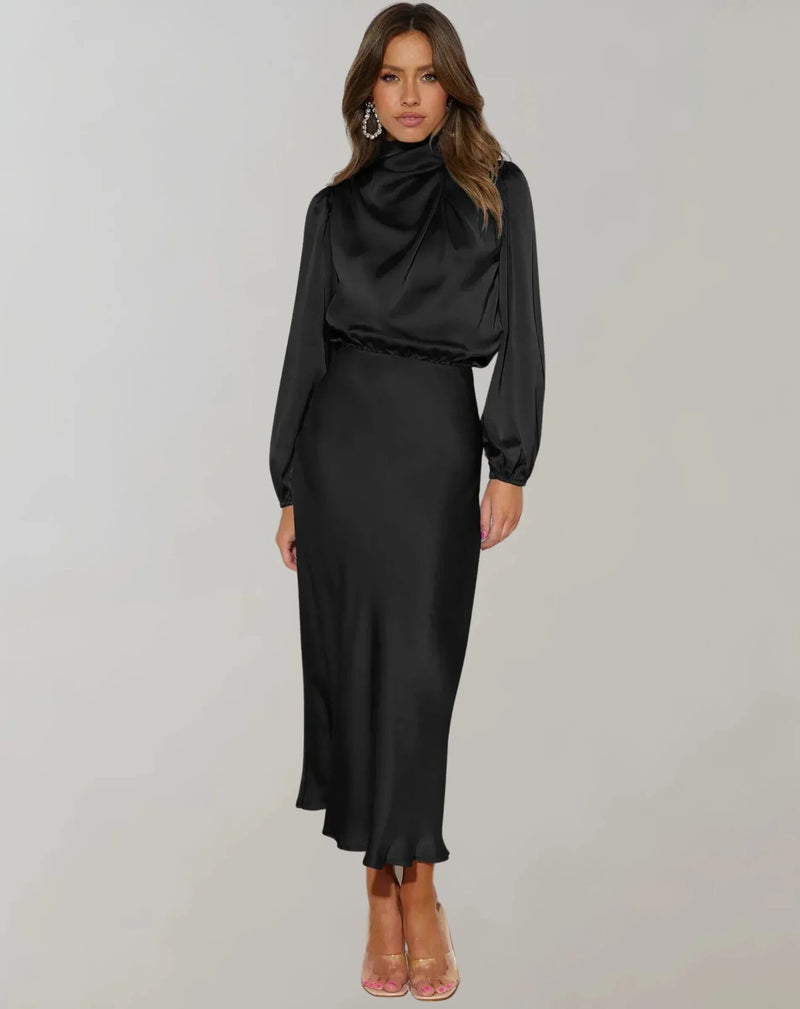 Rhea Women's Satin Midi Dress - front view