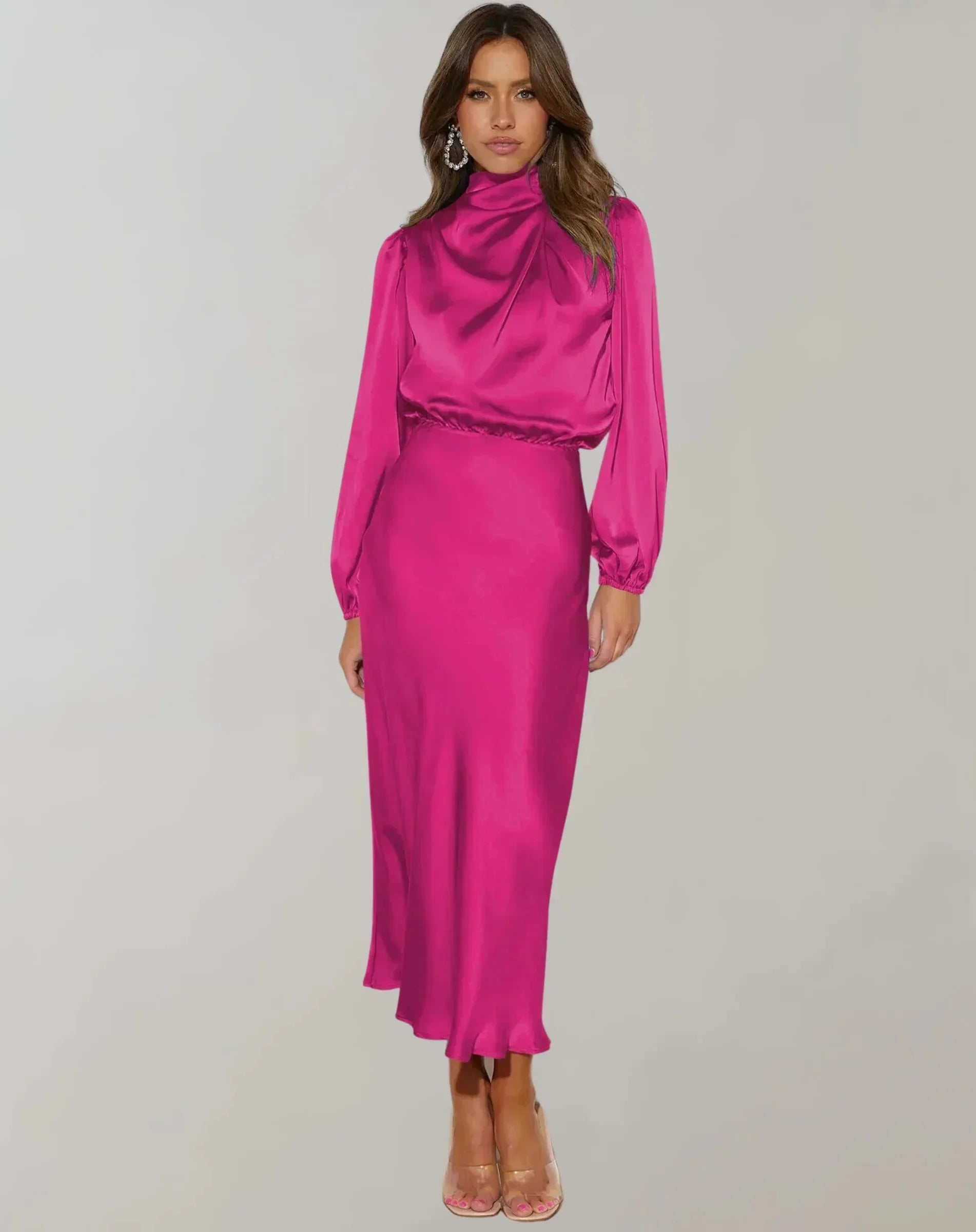 Rhea Women's Satin Midi Dress - full-length view