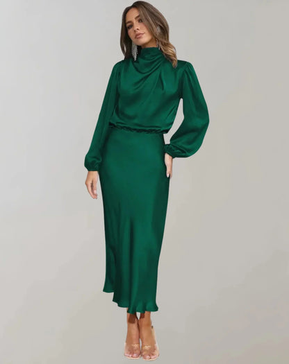 Rhea Women's Satin Midi Dress - back view