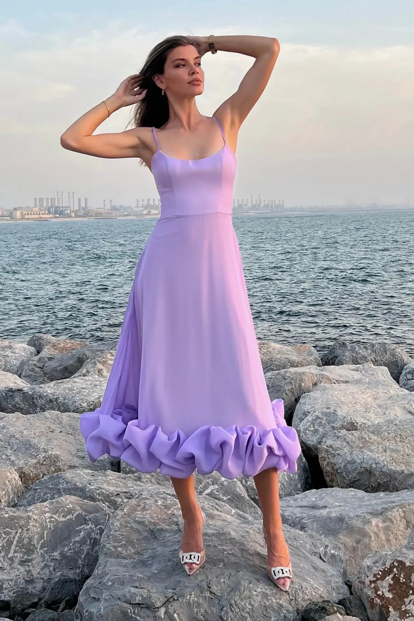 Willa Women's Ruffled Midi Dress - styled view