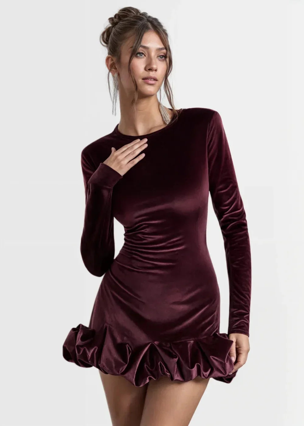 Yvette Women's Ruffled Mini Dress - fabric and finish detail