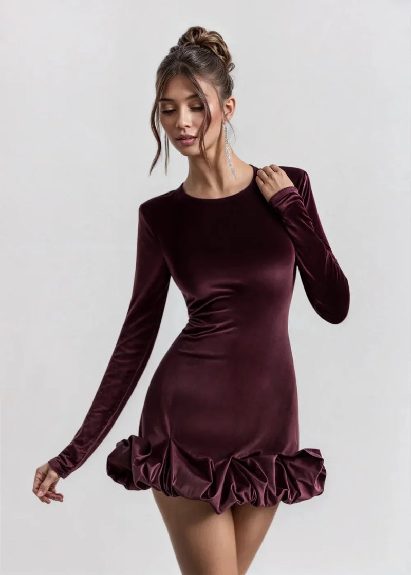 Yvette Women's Ruffled Mini Dress | Black, Burgundy