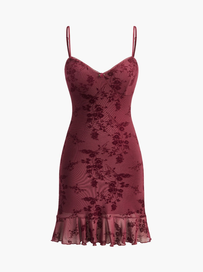 Kira Women's Floral Dress | Ruffle, Slim Fit, Mesh