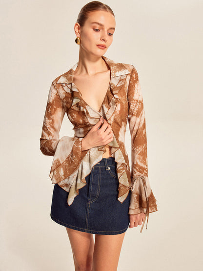 Elise Women's Ruffled Blouse - fabric and finish detail