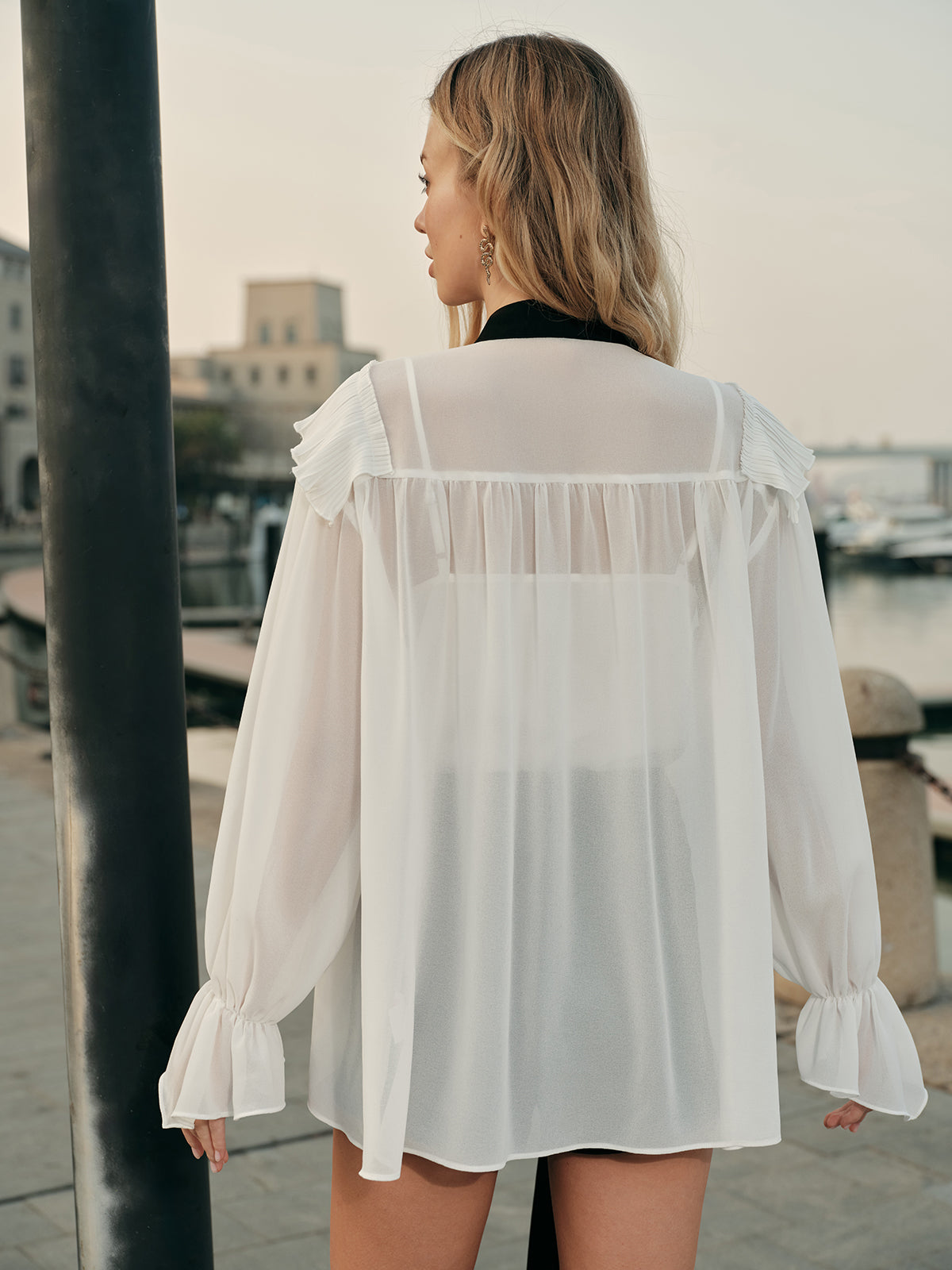 Rosa Women's Ruffled Blouse - fabric and finish detail