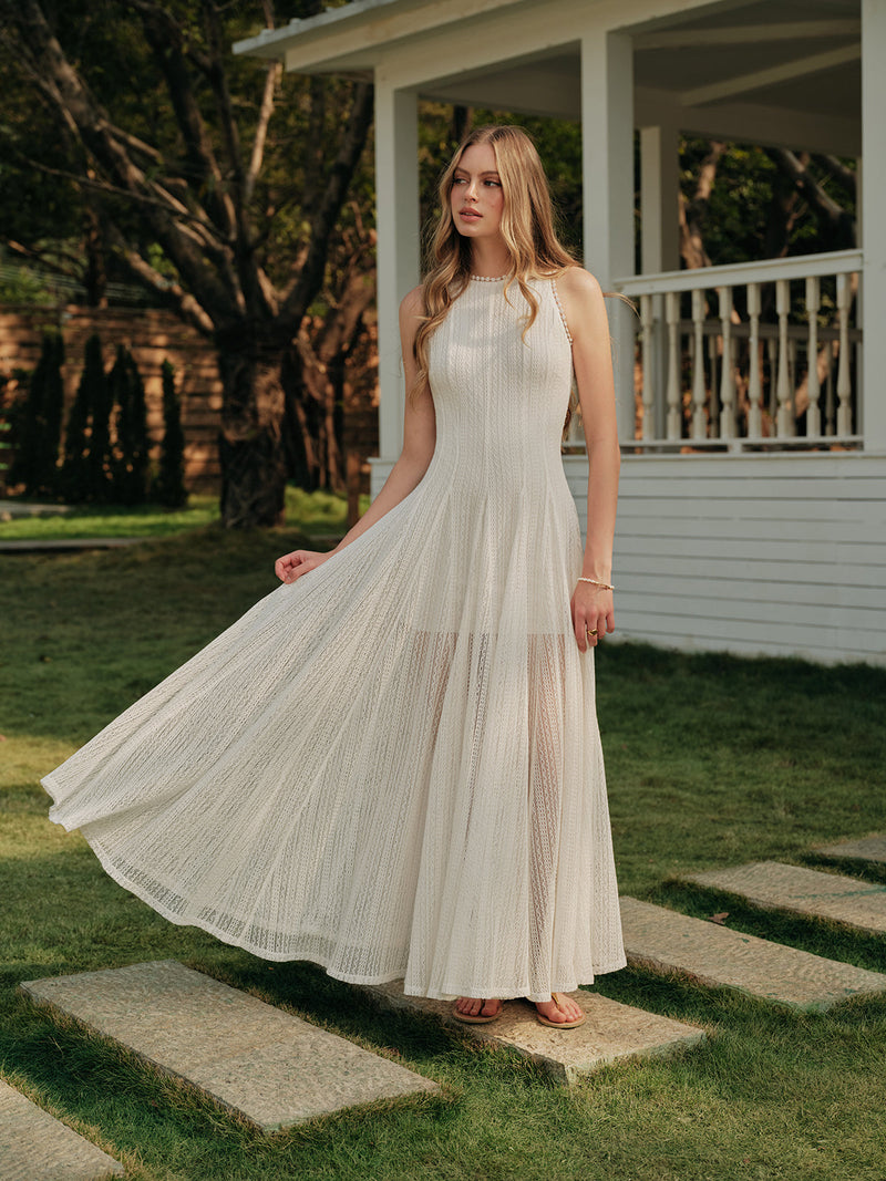 Cleo Women's Dress | Sheer, Lace, Crew Neck