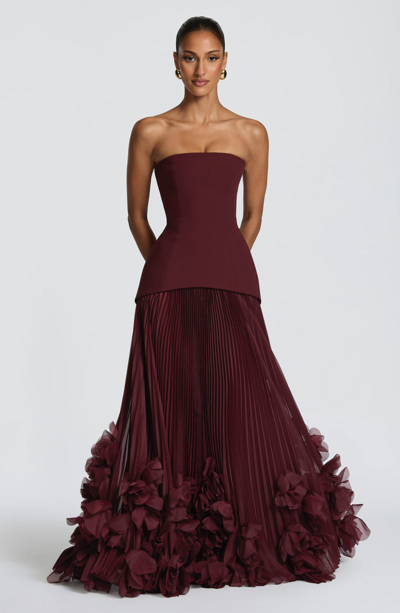 Mabel Women's Pleated Maxi Dress | Floral, Lace, Strapless