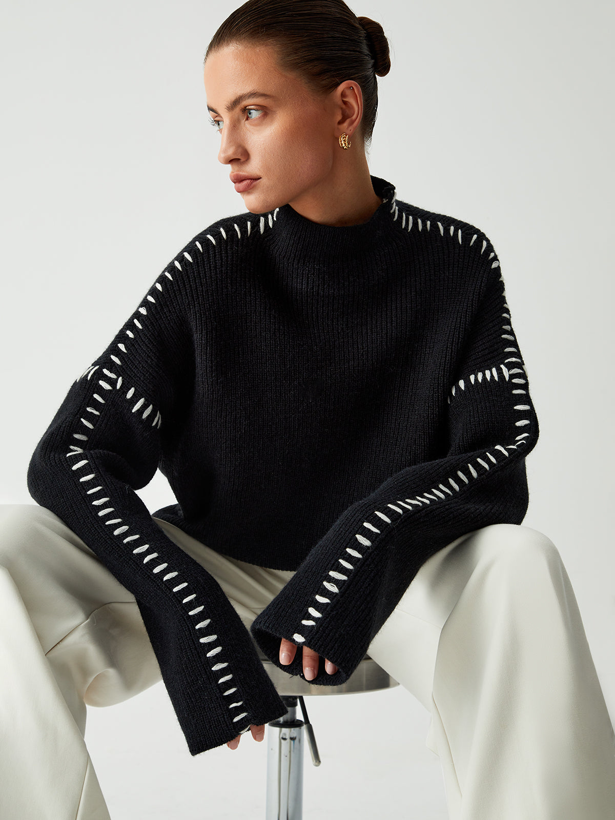 Delphine Women's Oversized Sweater - fabric and finish detail