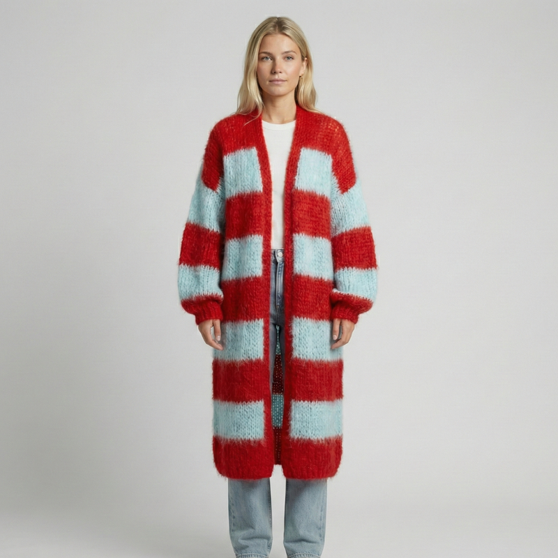 Rhea Women's Striped Cardigan | Green, Red