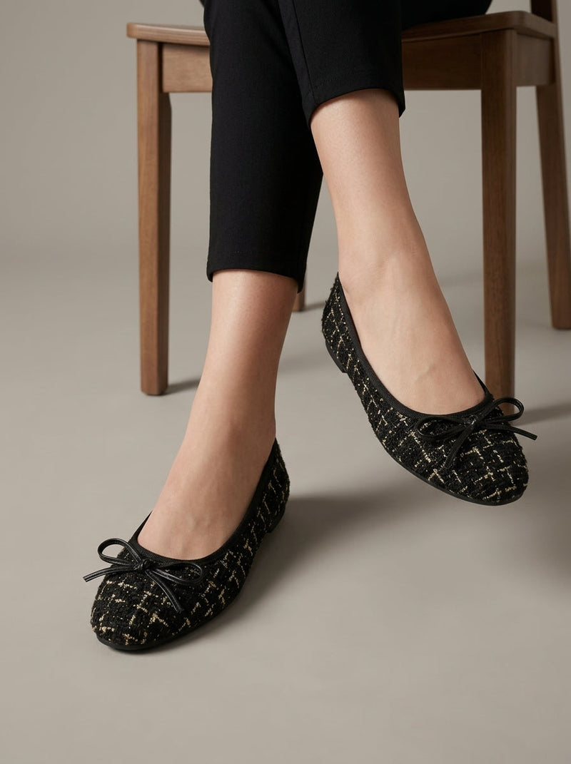 Elsie Women's Ballet Flats | Slip, Bow, Tweed