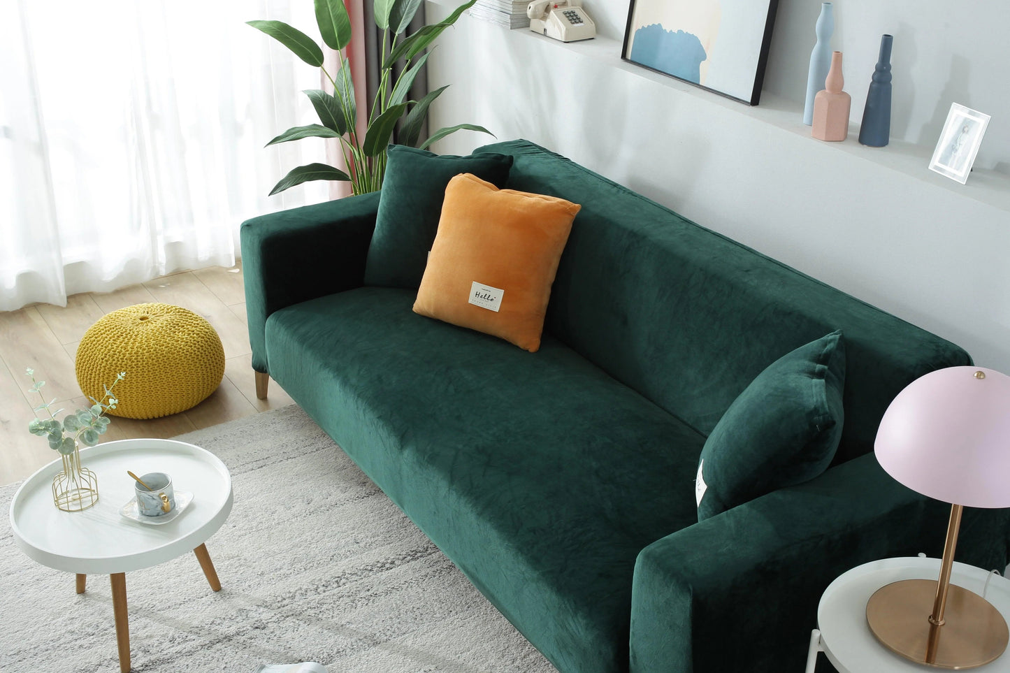 Velvet Dark Green Couch Cover
