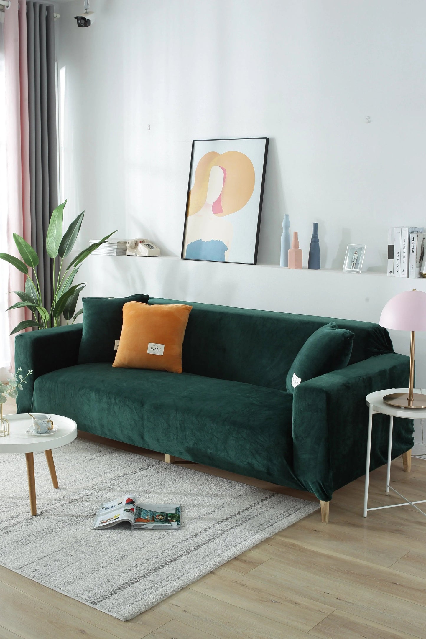 Velvet Dark Green Couch Cover
