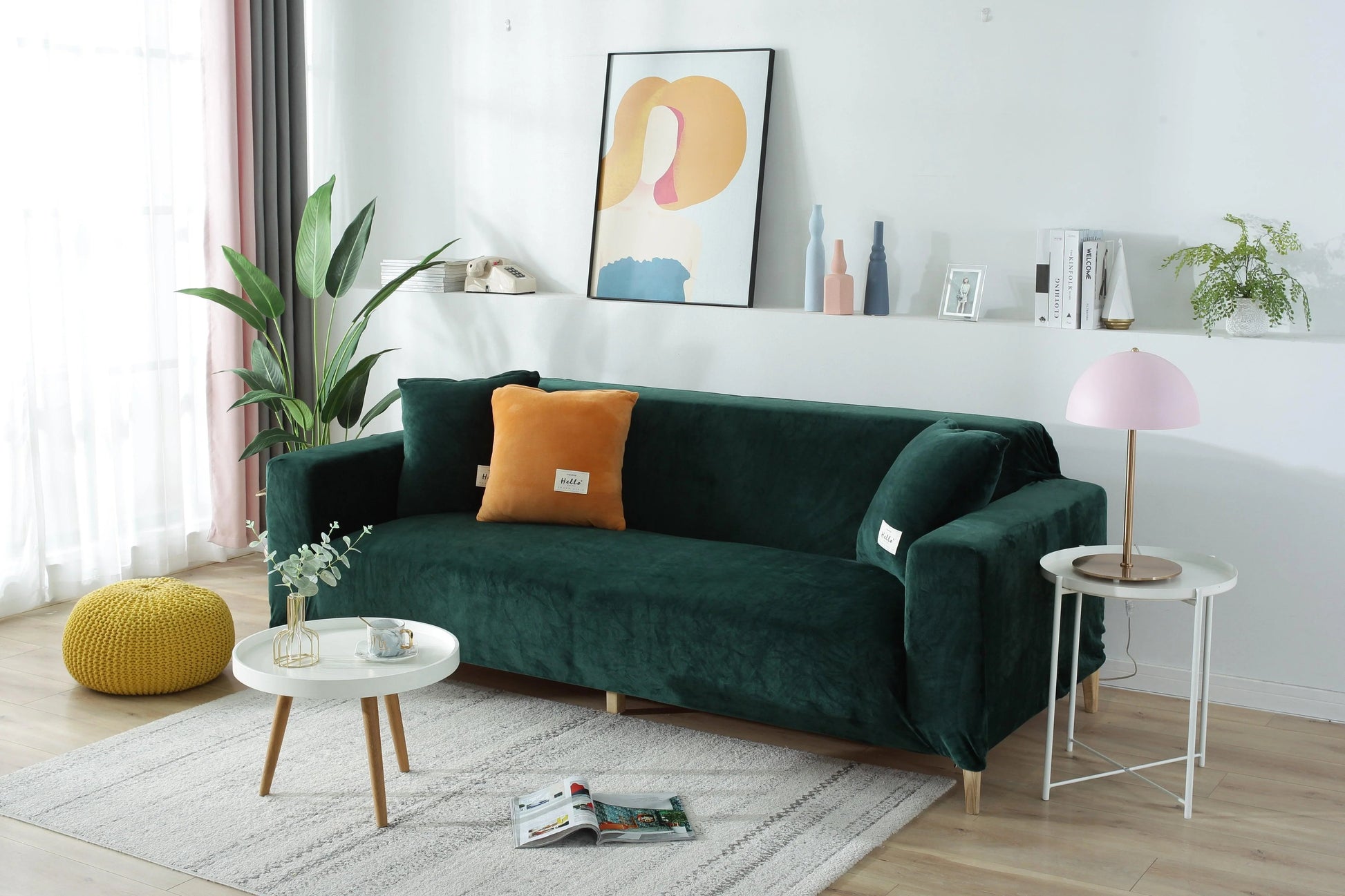 Velvet Dark Green Couch Cover