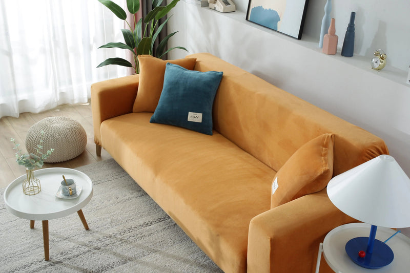 Velvet Orange Couch Cover | Bold Slipcover, Non-Slip Fit